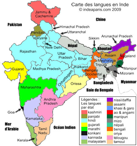 La carte des langues en Inde